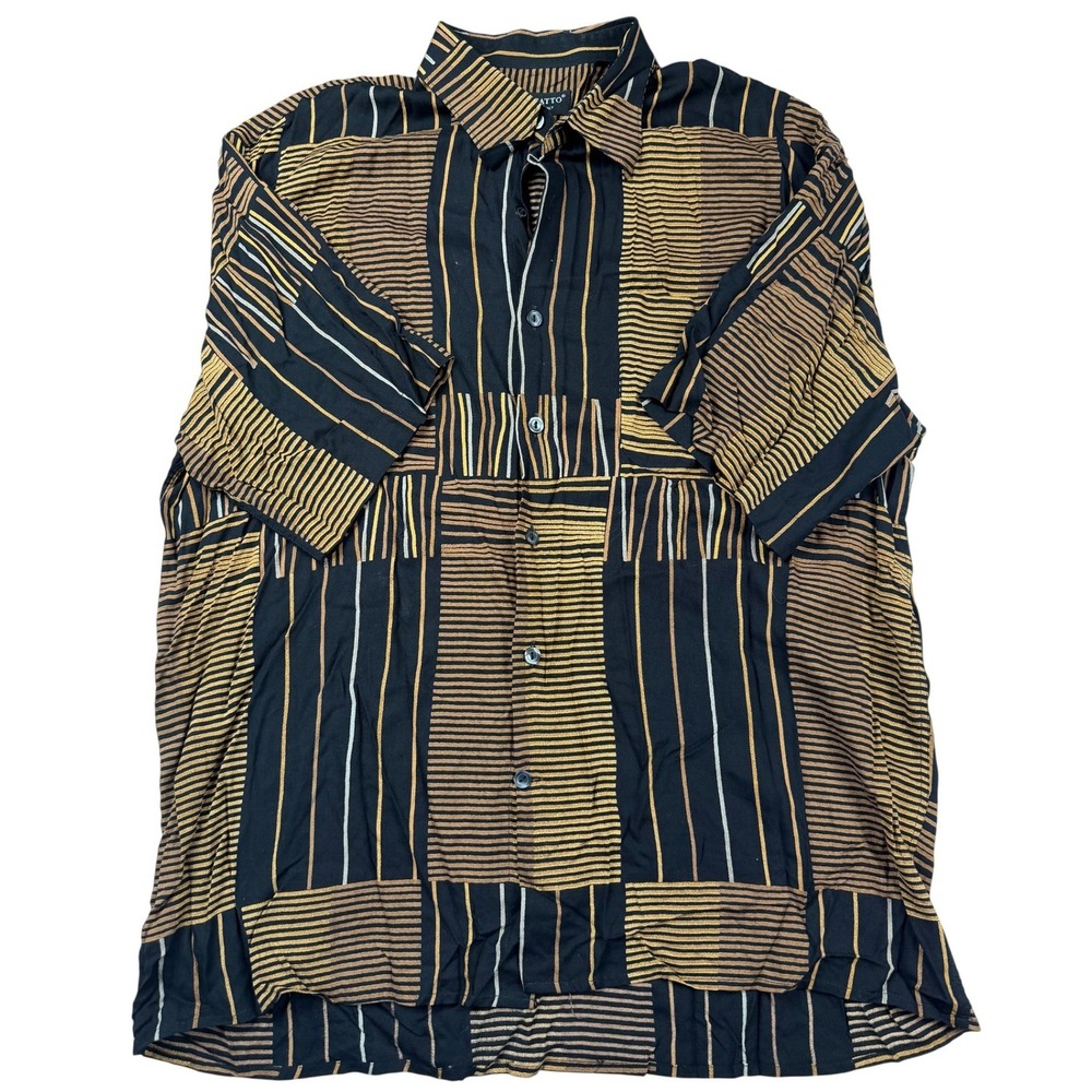 Riscatto Mens XL Short Sleeve Button Up Shirt Made in Italy Abstract Striped